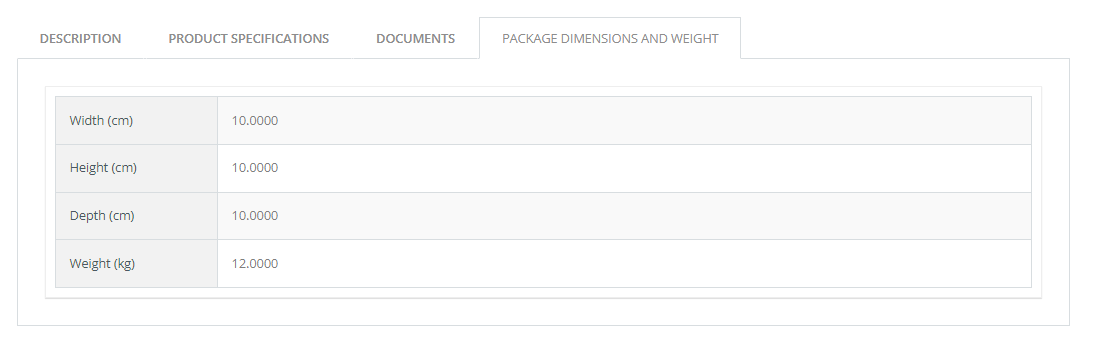 Package Dimensions and Weight - new section next to description ...